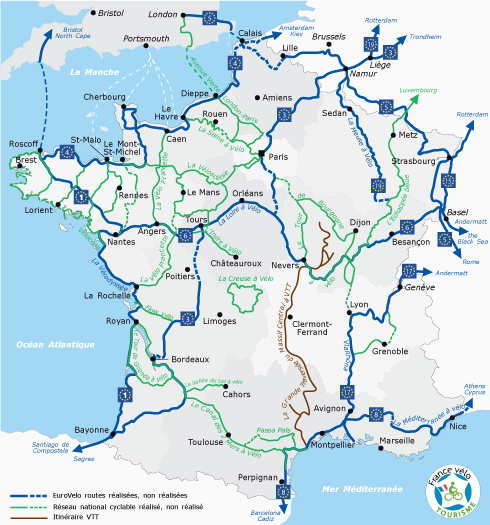 Carte de France des grands itinéraires vélo