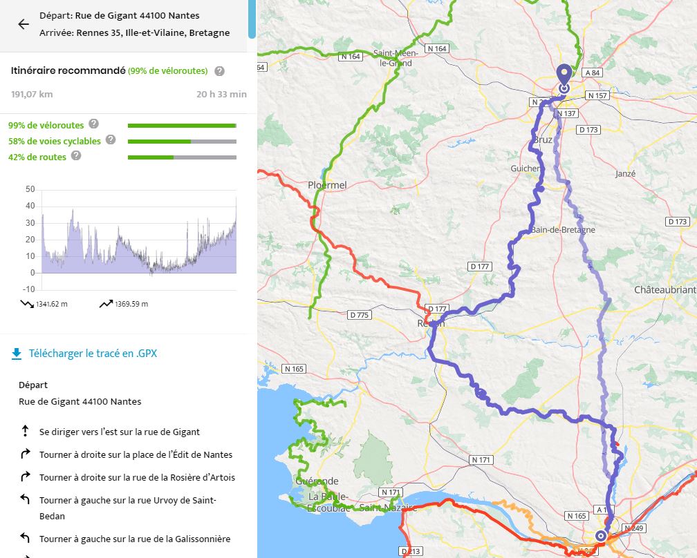 Détail du parcours vélo calculé