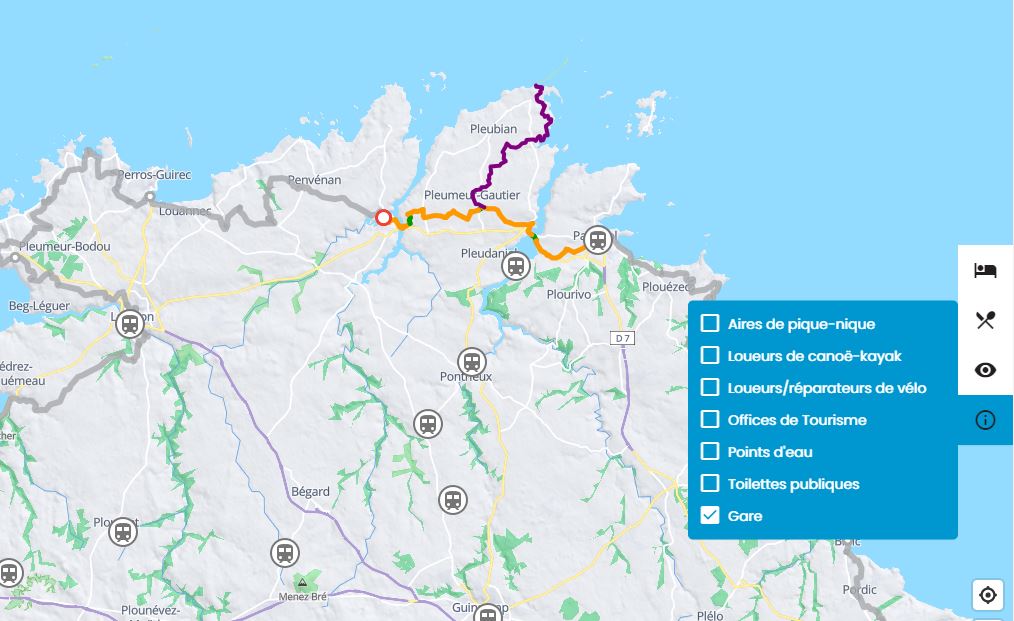 Afficher les gares de train autour des itinéraires cyclables