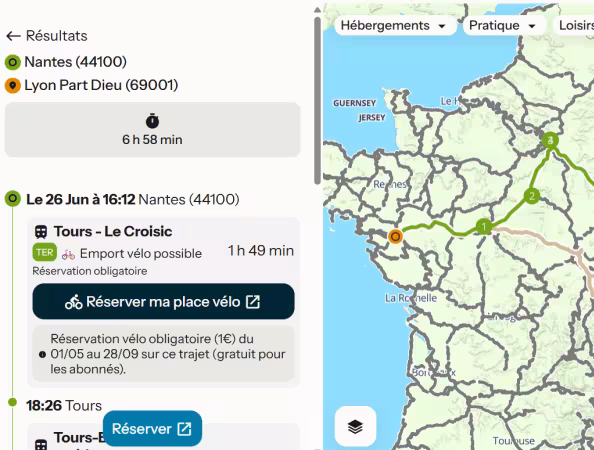 Planificateur Train + Vélo France velo tourisme