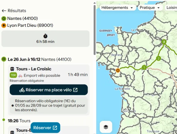 Planificateur Train + Vélo France velo tourisme