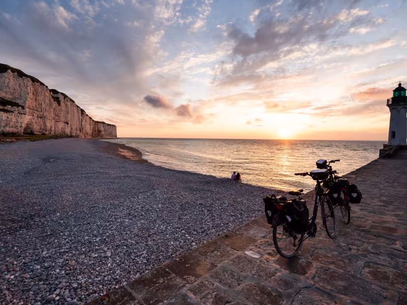 Coucher de soleil sur la plage de Saint-Valery-en-Caux
