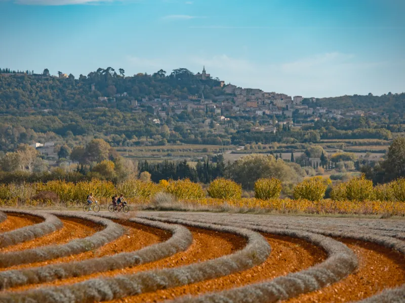 Champ avec Ménerbes en arrière plan