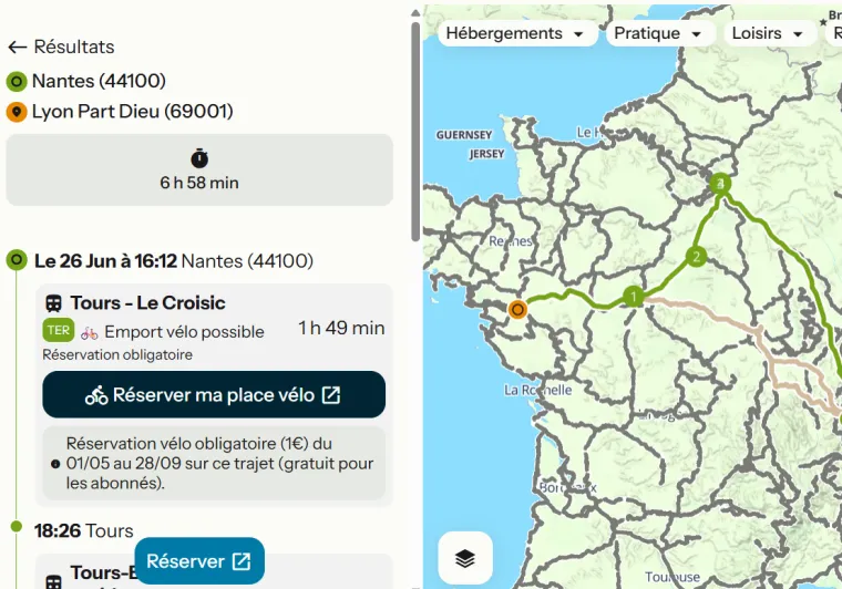 Planificateur Train + Vélo France velo tourisme
