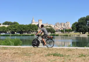 Avignon vue depuis les berges du Rhône à vélo