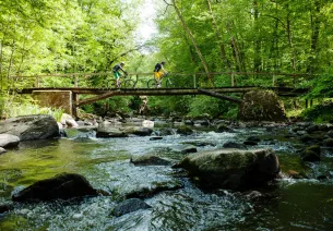 VTTistes au dessus de la vallée du Cousin dans le Morvan